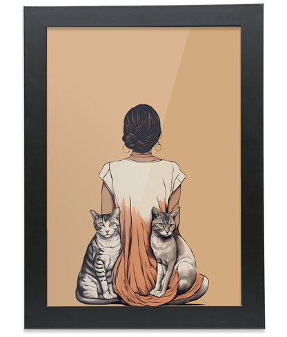Desi Girl Cat Lover - Black Framed A4 Portrait Print