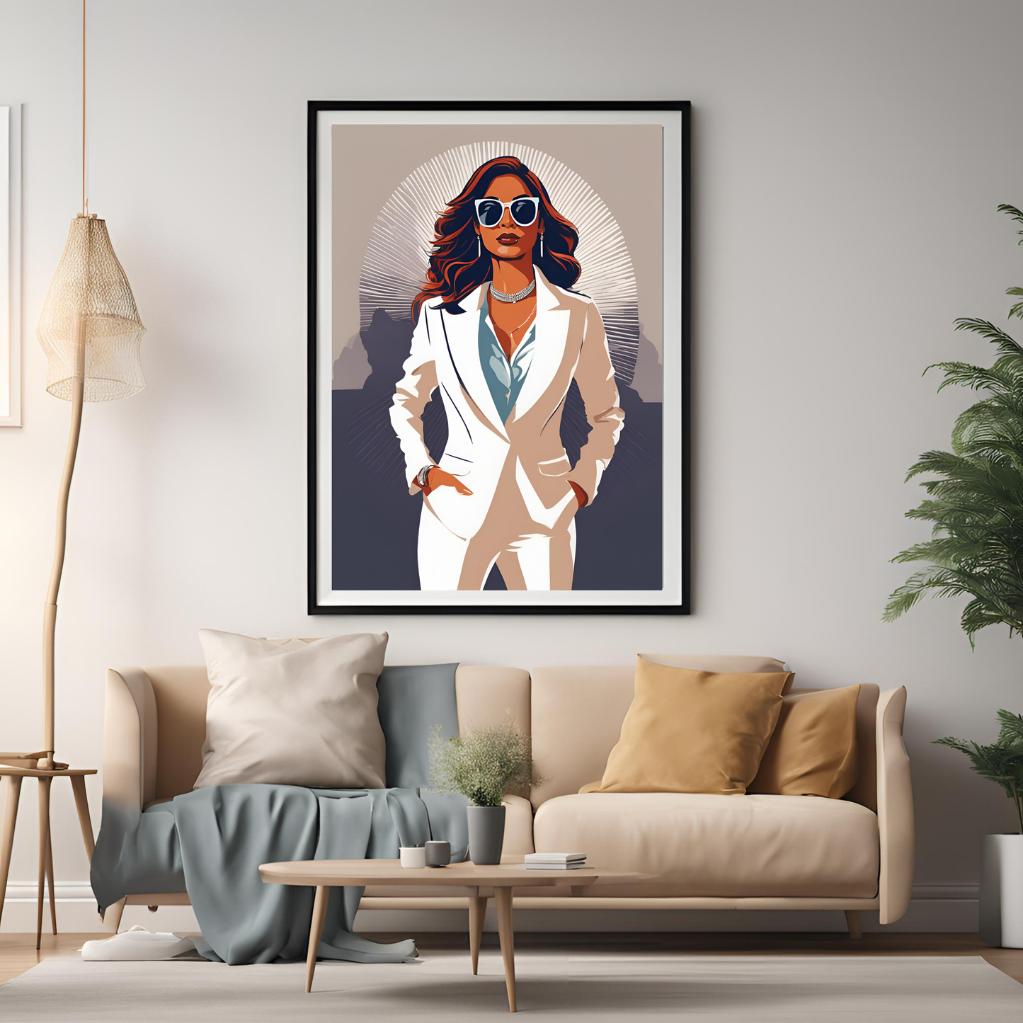 Indian Boss Girl in White Suit Black Framed A4 Art Portrait Print