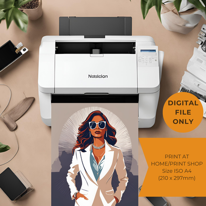 Indian Boss Girl in White Suit Black Framed A4 Art Portrait Print
